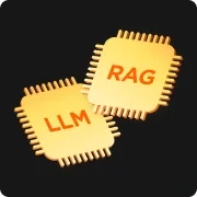 RAG·Fine-tuning 중심 LLM 실무 스택 상징 아이콘